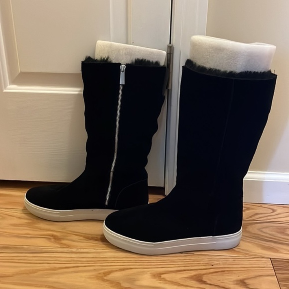 J Slides Antonia Black Suede faux Fur Boots Sz 10 - Picture 6 of 15